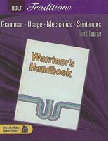 Holt Traditions: Warriner's Handbook, Third Course