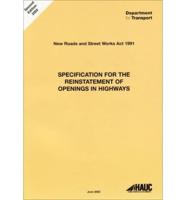 Specification for the Reinstatement of Openings in Highways