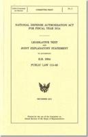 National Defense Authorization Act For Fiscal Year 2014, Legislative Text And Explanatory Statement To Accompany H.R. 3304, Public Law 113-66, December 2013