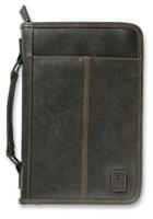 Aviator Bible Cover for Men, Zippered, With Handle, Leather Look, Brown, Extra Large