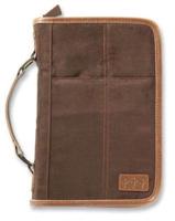 Aviator Bible Cover for Men, Zippered, With Handle, Suede, Brown, Extra Large