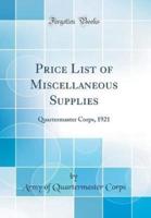 Price List of Miscellaneous Supplies