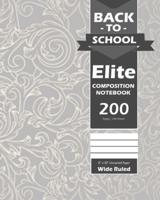 Back To School Elite Notebook, Wide Ruled Lined, Large 8 x 10 Inch, Grade School, Students, 100 Sheet Gray Cover