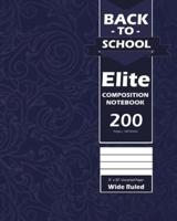 Back To School Elite Notebook, Wide Ruled Lined 8 x 10 Inch, Grade School, Students, Large 100 Sheet Notebook Navy Blue