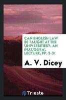 Can English Law Be Taught at the Universities?