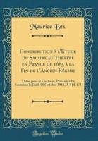 Contribution Ï¿½ L'ï¿½Tude Du Salaire Au Thï¿½ï¿½tre En France De 1685 Ï¿½ La Fin De L'Ancien Rï¿½gime