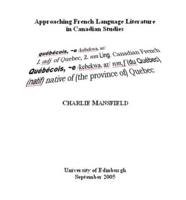 Approaching French Language Literature in Canadian Studies