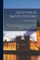 Question in Baptist History