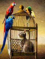 Cat Caged With Parrot Guards Notebook