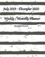 July 2019-December 2020 Weekly / Monthly Planner Black Striped Watercolor