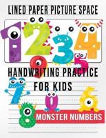 Monster Numbers Lined Paper With Picture Space for Handwriting Practice