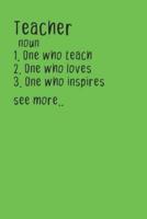 Teacher Noun 1. One Who Teach 2. One Who Loves 3. One Who Inspires See More...