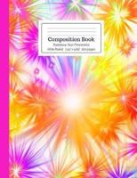 Composition Book Neon Hot Pink, Yellow, Orange, Blue, Green, & Purple Rainbow Star Fireworks Wide Ruled