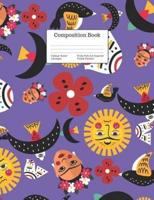 Composition Book College-Ruled Frida Folk Art Inspired Purple Pattern