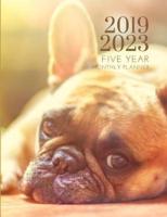 2019-2023 Five Year Planner French Bulldog Goals Monthly Schedule Organizer