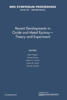 Recent Developments in Oxide and Metal Epitaxy - Theory and Experiment: Volume 619