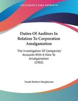 Duties Of Auditors In Relation To Corporation Amalgamation
