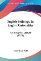 English Philology In English Universities