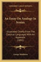 An Essay On Analogy In Syntax