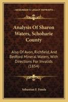 Analysis Of Sharon Waters, Schoharie County
