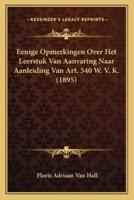 Eenige Opmerkingen Over Het Leerstuk Van Aanvaring Naar Aanleiding Van Art. 540 W. V. K. (1895)