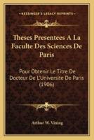 Theses Presentees A La Faculte Des Sciences De Paris