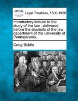 Introductory Lecture to the Study of the Law