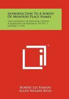 Introduction to a Survey of Missouri Place Names