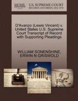 D'Avanzo (Lewis Vincent) v. United States U.S. Supreme Court Transcript of Record with Supporting Pleadings