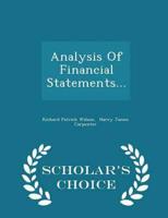 Analysis Of Financial Statements... - Scholar's Choice Edition