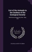 List of the Animals in the Gardens of the Zoological Society