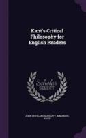 Kant's Critical Philosophy for English Readers