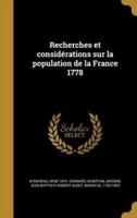 Recherches Et Considérations Sur La Population De La France 1778