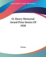 O. Henry Memorial Award Prize Stories Of 1920