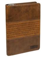 Classic Faux Leather Journal Strong and Courageous Joshua 1:57 Bible Verse, Brown Inspirational Notebook, Lined Pages W/Scripture, Ribbon Marker, Zipper Closure