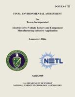Final Environmental Assessment for Toxco, Incorporated Electric Drive Vehicle Battery and Component Manufacturing Initiative Application, Lancaster, Ohio (Doe/EA-1722)