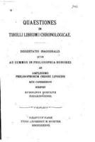 Quaestiones in Tibulli Librum I Chronologicae