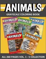 ANIMALS Grayscale Coloring Book Vol. 1 - 5 Collection