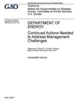 Department of Energy, Continued Actions Needed to Address Management Challenges