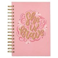 Inspirational Spiral Journal Notebook for Women She Is Brave Pink Wire Bound W/192 Ruled Pages, Large Hardcover, With Love