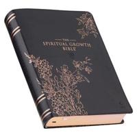 The Spiritual Growth Bible, Study Bible, NLT - New Living Translation Holy Bible, Faux Leather, Black Rose Gold Debossed Floral