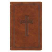KJV Holy Bible, Standard Size Faux Leather Red Letter Edition Thumb Index, Ribbon Marker, King James Version, Honey Brown Cross Emblem