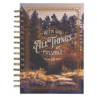 Christian Art Gifts Journal W/Scripture All Things Matt. 19:26 Bible Verse Road/Woodgrain 192 Ruled Pages, Large Hardcover Notebook, Wire Bound