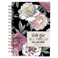 Christian Art Gifts Black Journal W/Scripture Floral All Things Large Bible Verse Notebook, 192 Ruled Pages, Matt. 19:26 Bible Verse