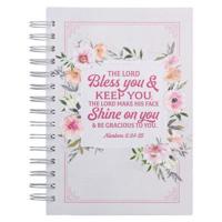 Christian Art Gifts Journal W/Scripture Bless You Num. 6:24-25 Bible Verse Floral Stripes 192 Ruled Pages, Large Hardcover Notebook, Wire Bound