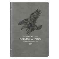 Christian Art Gifts Scripture Journal Gray Wings Like Eagles Isaiah 40:31 Bible Verse Inspirational Faux Leather Notebook, Zipper Closure, 336 Ruled Pages, Ribbon