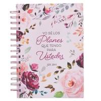 Christian Art Gifts Journal W/Scripture, Diario Espiral Rosado Floral Los Planes Jer. 29:11, Large, Hardcover Notebook, Wire Bound