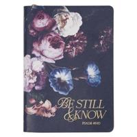 Christian Art Gifts Navy Blue Vegan Leather Zipped Journal, Inspirational Women's Notebook Be Still Scripture, Flexible Cover, 336 Ruled Pages, Ribbon Bookmark, Psalm 46:10 Bible Verse