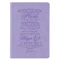 Christian Art Gifts Classic Journal I Know the Plans Jeremiah 29:11 Bible Verse, Inspirational Scripture Notebook, Ribbon Marker, Purple Faux Leather Flexcover, 336 Ruled Pages