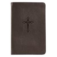 Christian Art Gifts Brown Full Grain Leather Journal Cross Emblem Pocket Size Inspirational Notebook W/Ribbon Marker 192 Lined Pages